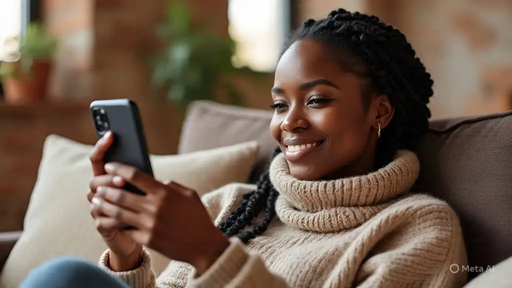 woman enjoyably using social media