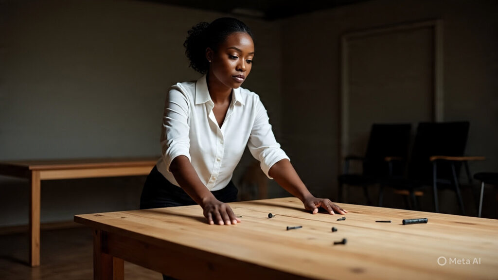 Entrepreneur creating their own table to symbolize opportunity.